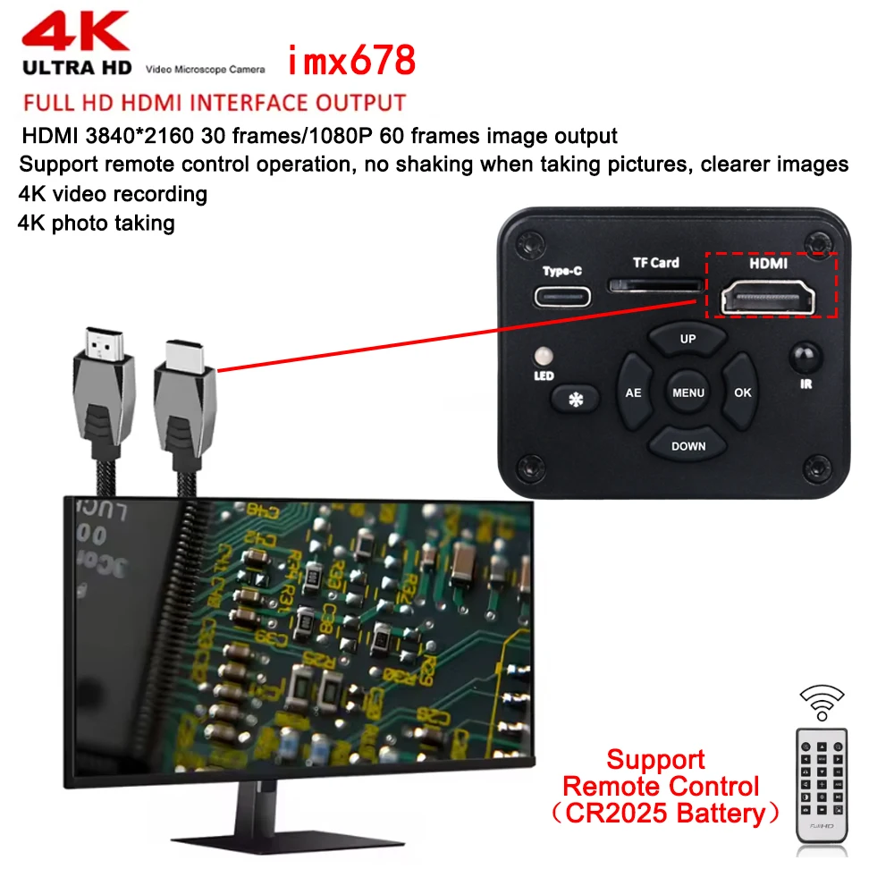 4K กล้องจุลทรรศน์ดิจิตอลอิเล็กทรอนิกส์สําหรับบัดกรีชุดกล้องจุลทรรศน์ 1080P HDMI VGA USB กล้องอุตสาหกรรม 150x เลนส์พับวงเล็บระยะไกล