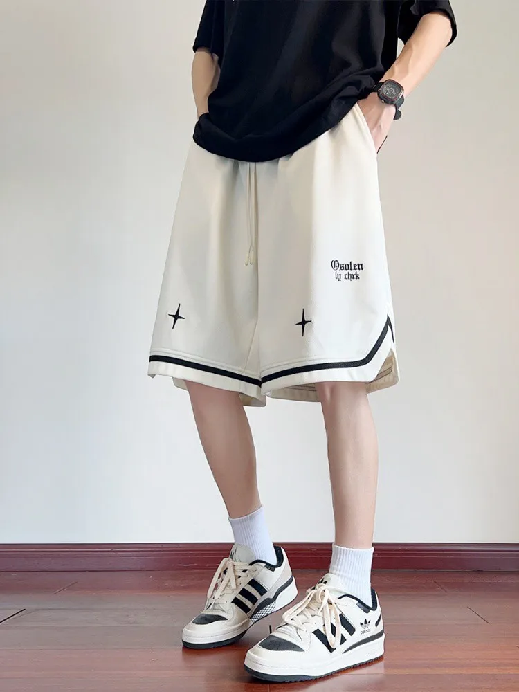 

Мужские летние спортивные шорты американского баскетбольного стиля 2024 года, новинка, большие размеры, универсальные, свободные, повседневные, средней длины, модный бренд