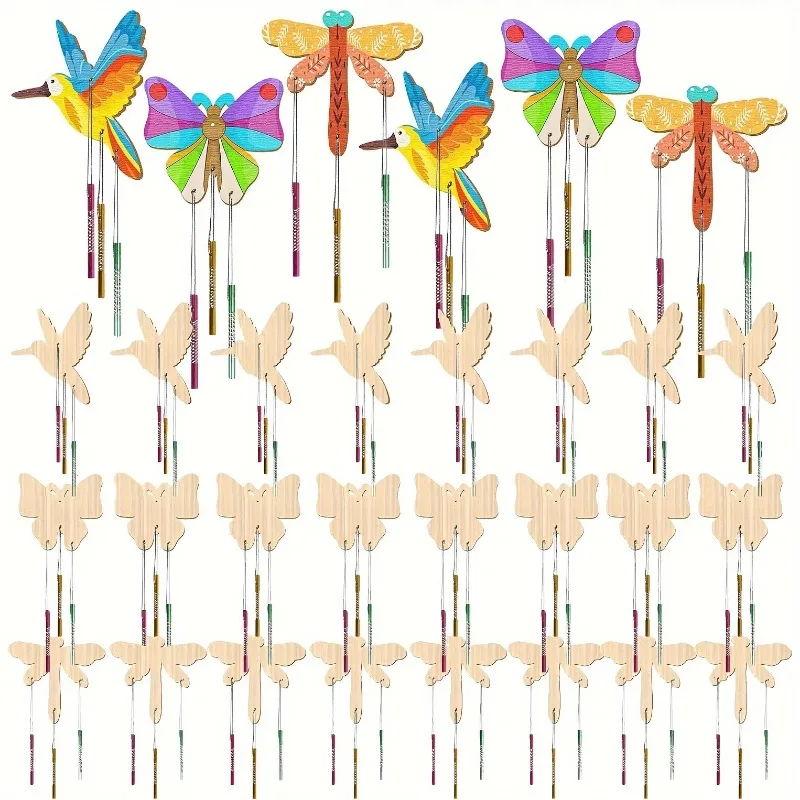 15 Kits de carillons éoliens en bois (papillons, libellules et colibris), ornements suspendus à peindre soi-même pour la décoration intérieure
