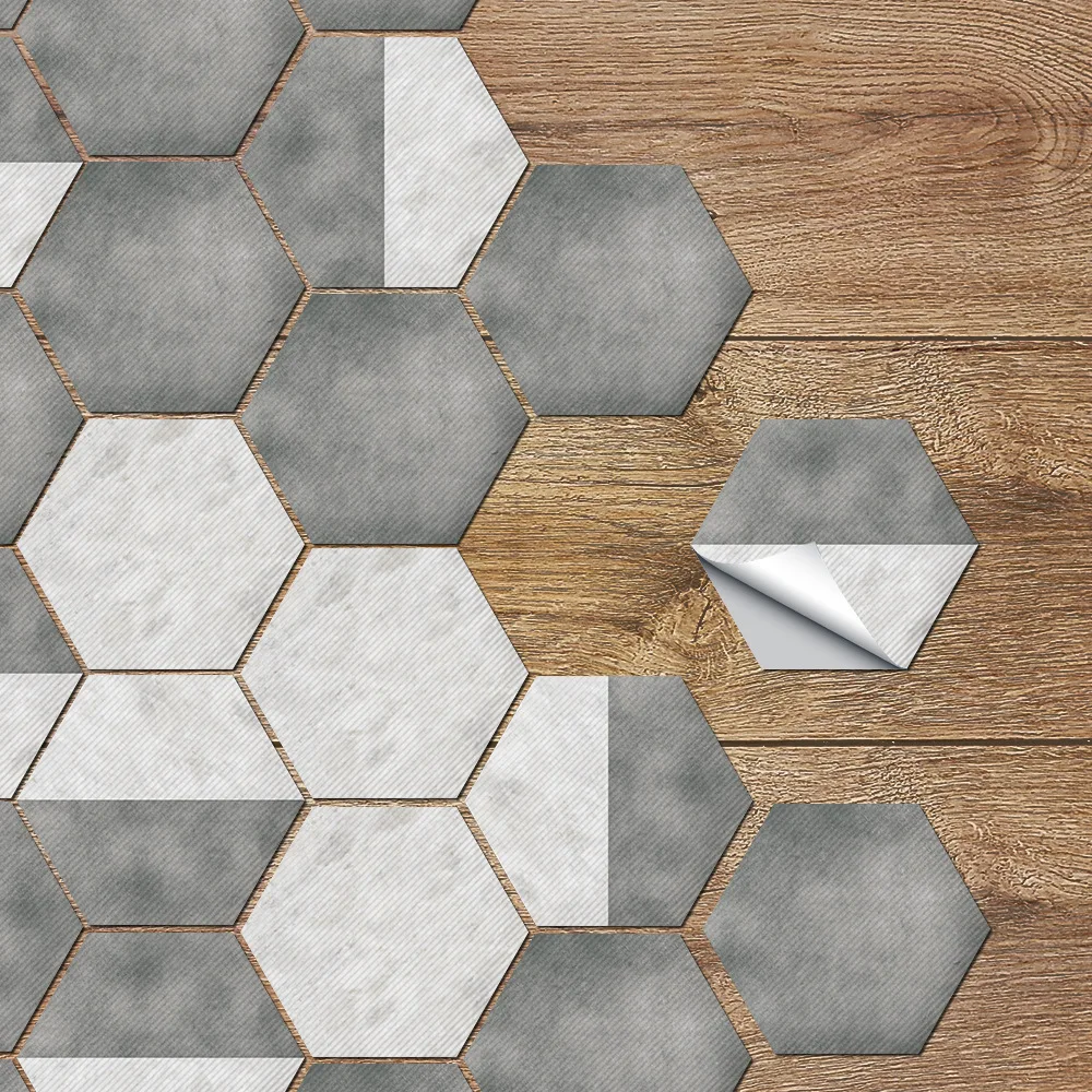 20x23cm 10Pcs Hexagon Floor Stickers Non-Slip PVC Self-Adhesive Waterproof Tile Decals for Kitchen Bathroom Restaurant DIY