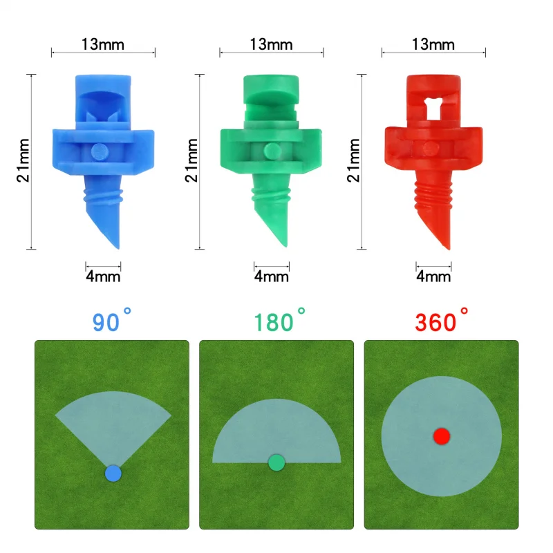 Rociador de refracción de 90/180/360 grados, 50 piezas, aspersor de riego de árboles frutales, boquilla de nebulización, riego de invernadero de flores