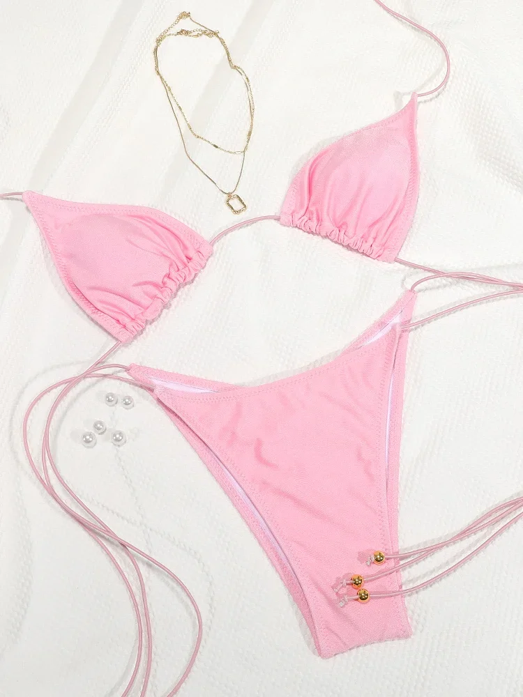 Baju Renang Segitiga Seksi Bikini Dasi Pakaian Renang Wanita Push Up Pakaian Mandi Potongan Tinggi Biquini Brasil Pakaian Pantai Perban Solid Seksi