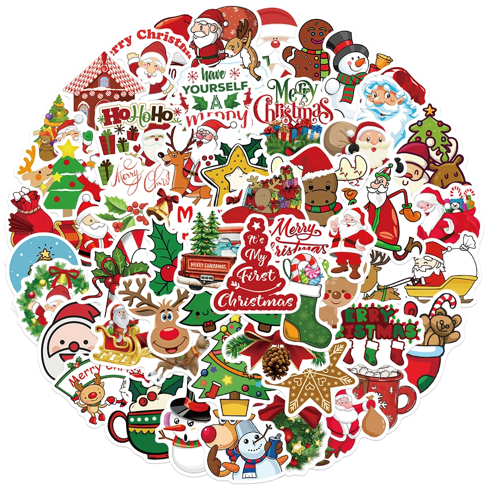 50PCS Cartoon Nette Weihnachten Graffiti Aufkleber Personalisierte Spaß Santa Claus Elch Schneemann Geschenk Dekoration Kühlschrank Laptop