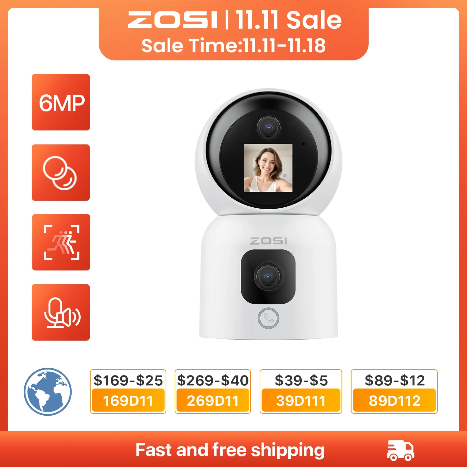 

ZOSI 360° Smart Home Security Camera PTZ Auto Tracking Baby Monitor AI Panoramic HD Night Vision Indoor WiFi Surveillance Camera