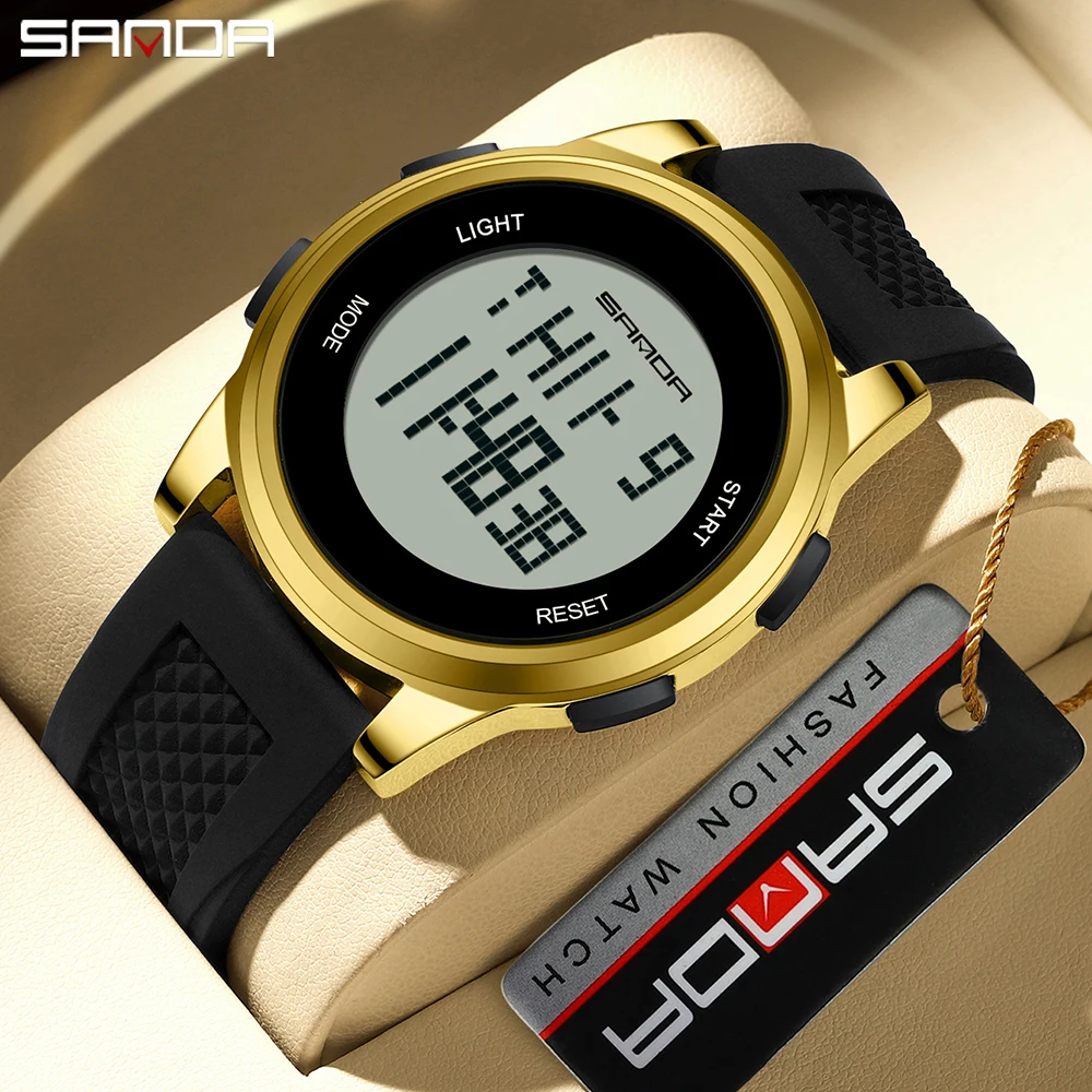 Fashion SANDA Top Brand 9067 Top Brand Luxury LED Stop Waterproof Men\'s Electronic Clocks Digital Military Sports Wrist Watches