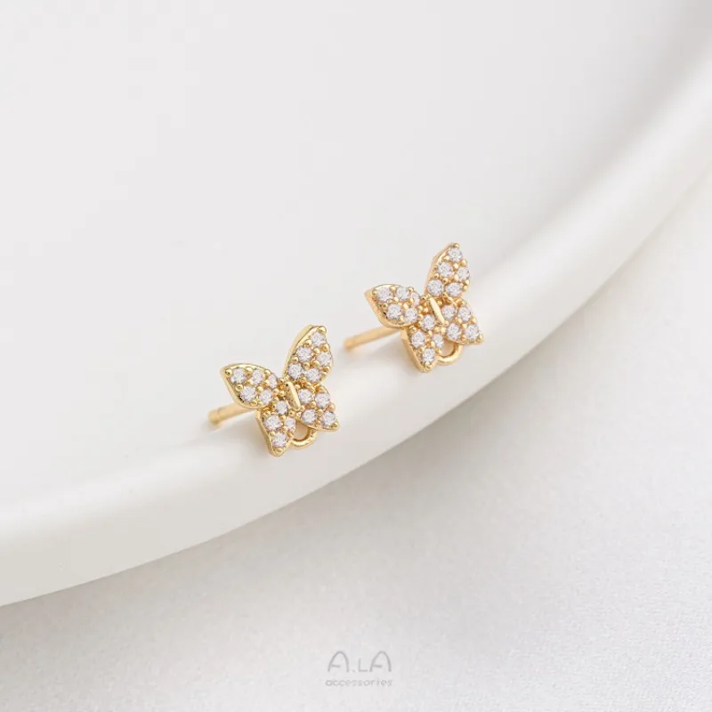 Zirconium Stud Earrings Color 14K Gold Butterfly Cross With Rings Earrings DIY Earrings Accessories Material