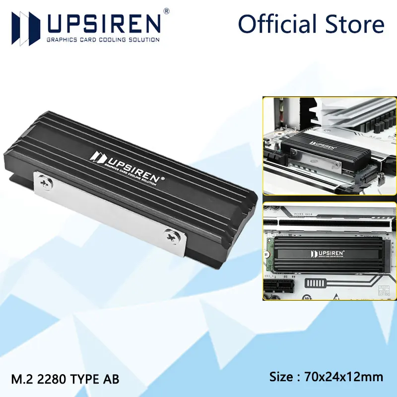 

UPSIREN M.2 2280 TYPE AB Solid State Drive Cooler,Aluminum alloy M.2 2280 SSD heat spreader,Includes two 0.5mm thick thermal pad