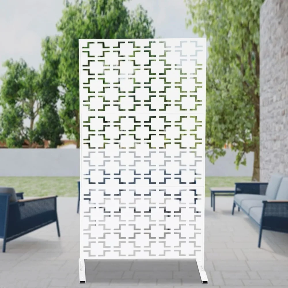 

Metal Privacy Screen with Stand Outdoor Freestanding Privacy Screen Panels for Balcony Patio Lawn Garden (White)