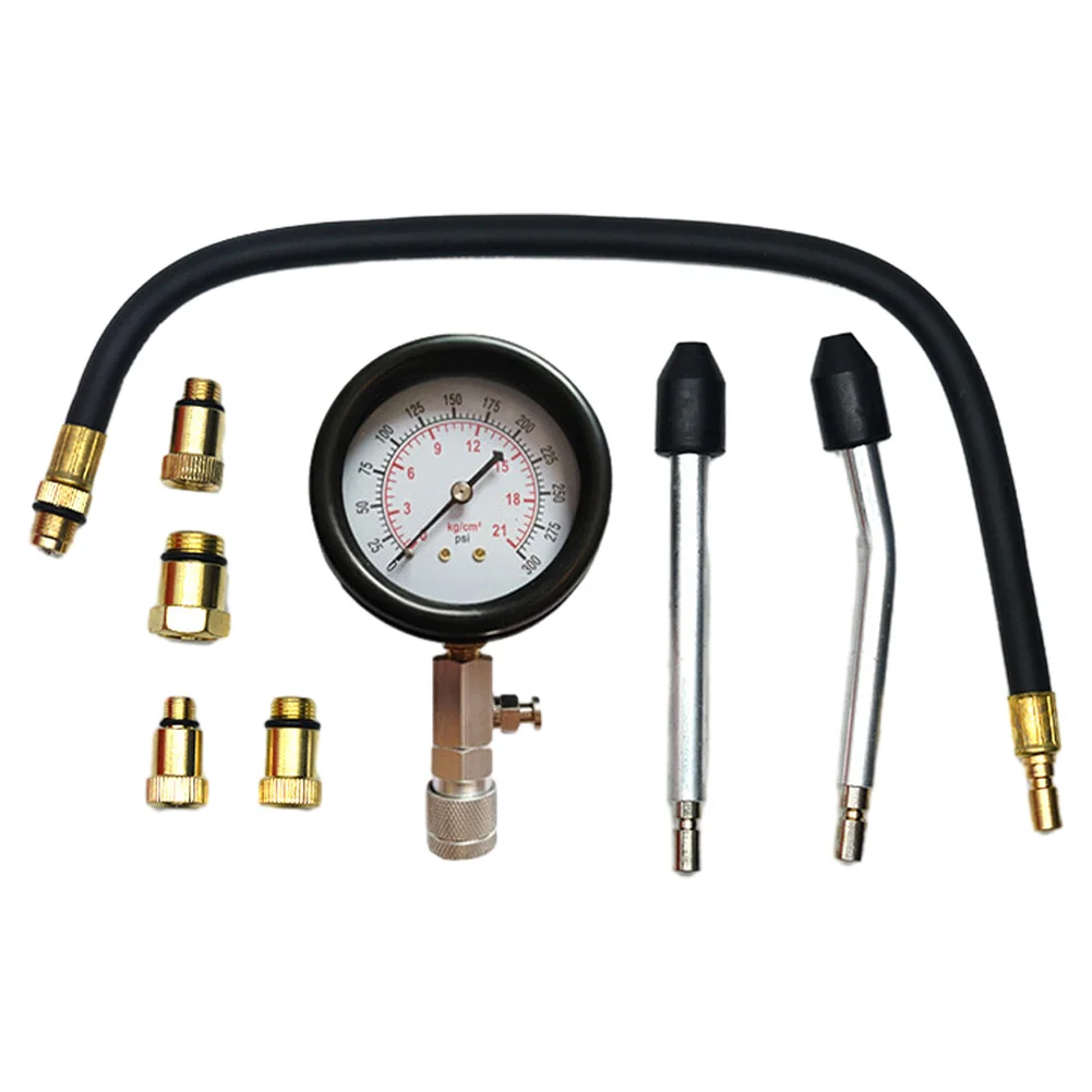 Engine Compression Tester 3PCS 8PCS Gasoline Engine Cylinder Pressure Gauge 0-300PSI Engine Compression Test Chamber Kit