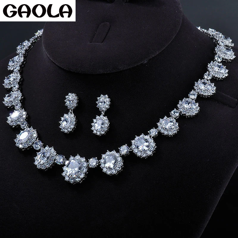 

GAOLA New Arrival Fashion Austria Crystal Accessories CZ Silver Color Jewelry Set Luxury Jewelry for Woman GLN0104-4181