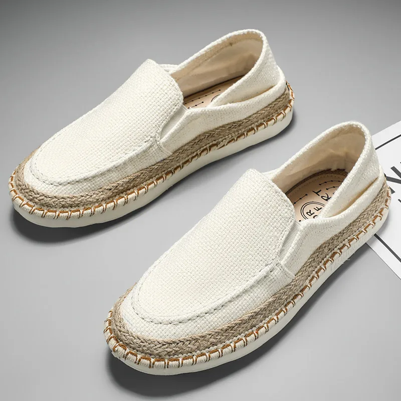 Straw Weaving Casual Shoes Men Fashion White Flat Man Half Shoes Breathable Barefoot Slip-on Men's Summer Loafers zapatos hombre