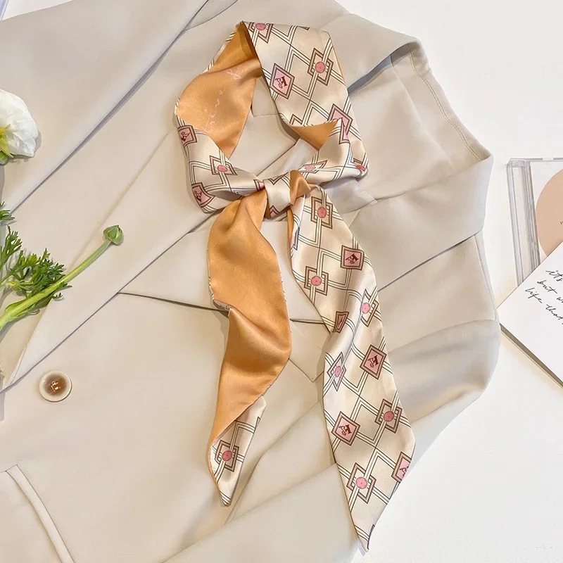 4 stücke dünne Tasche Band Schals für Frauen Mode druck weichen Satin Haarband Foulard Halstuch weibliche Krawatte Haar Schal – Detail 2
