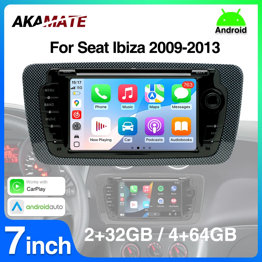 Autoradio für Seat Ibiza 2009–2013 7 Zoll CarPlay Android Auto GPS Bluetooth WIFI FM RDS EQ Audio Multimedia Player 2Din