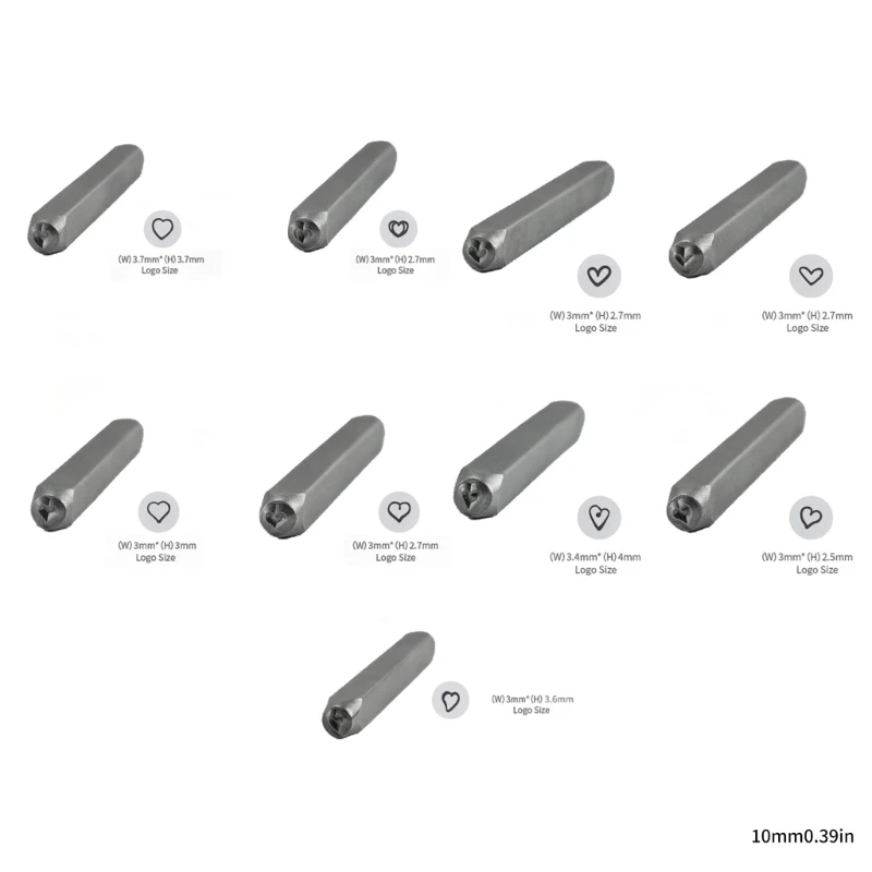 

H7EB 9 Pieces Heart Shaped Sturdy Steel Stamping Tools for Jewelry and Craft