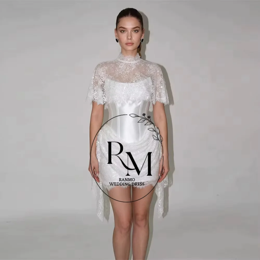 Ranmo Simple Lace With Jacket Wedding Dress 2027 Short Skirt Decoration Bridal Gown Robe Mariée Vintage Vestidos De Novia