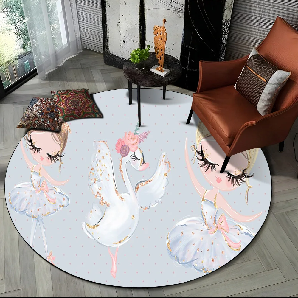 Cartoon Cute Ballet Girl Ballerina Round Area Rug,Circle Carpet for Living Room Bedroom Sofa Decor, Kids Floor Mat Kitchen Mat