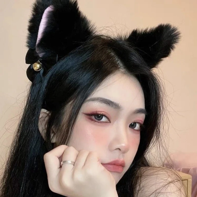 2024 Cat Wolf Fox Ears Shape Hairhoop Cosplay Costume Tail copricapo con Bell Decor Halloween Birthday Party Set for Kids