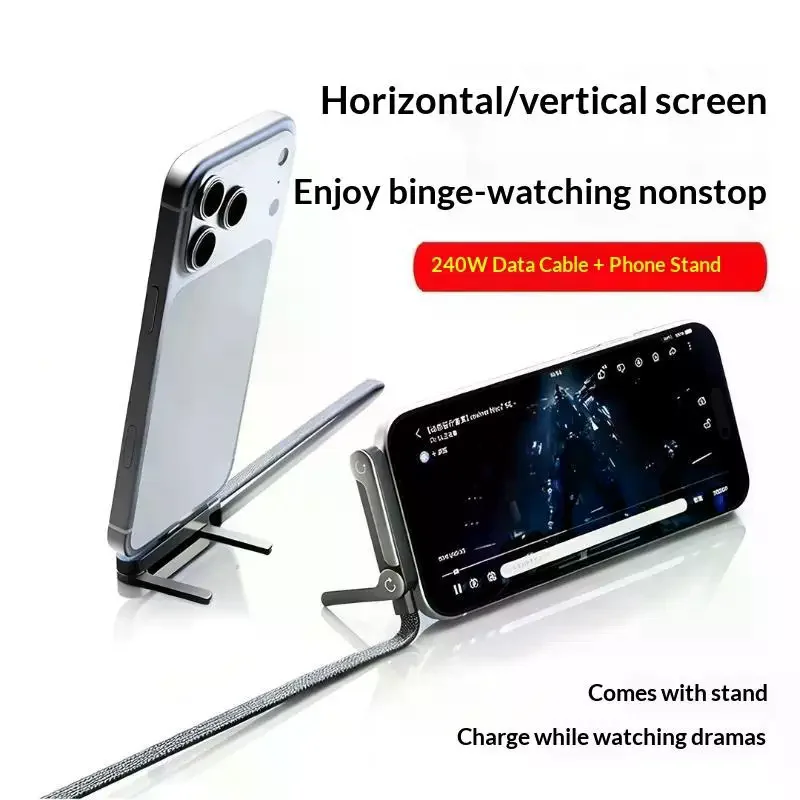 240W USB C Fast Charging Cable Foldable Phone Stand Durable: Braided Cord Gaming Travel Type C Devices