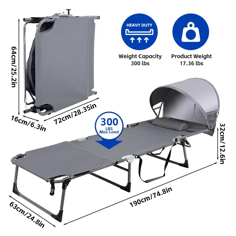 Portable Folding Dog Sun Bed Outdoor Camping Pet Lounge Chair Dual Purpose Beach Resting Mat with Sunshade for Small Medium