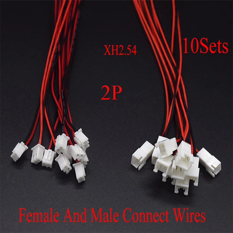 10Sets XH2.54 2Pin Pitch 2.54MM Female Male Plug Connector With 200MM Wire 26AWG