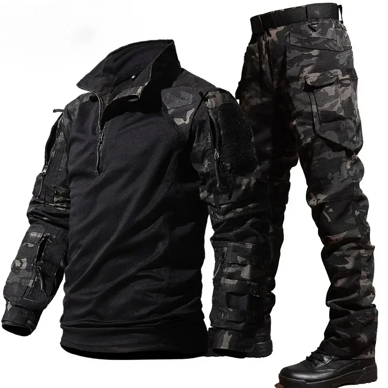 Tactische Sets Mannen Kleding Multi-Pocket Combat Shirts + Cargo Broek Past Camo Slijtvaste Winddicht Jacht trainning Set