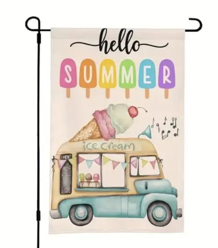 Hello Summer Ice Cream Truck Beautiful Garden Flag ~ 12