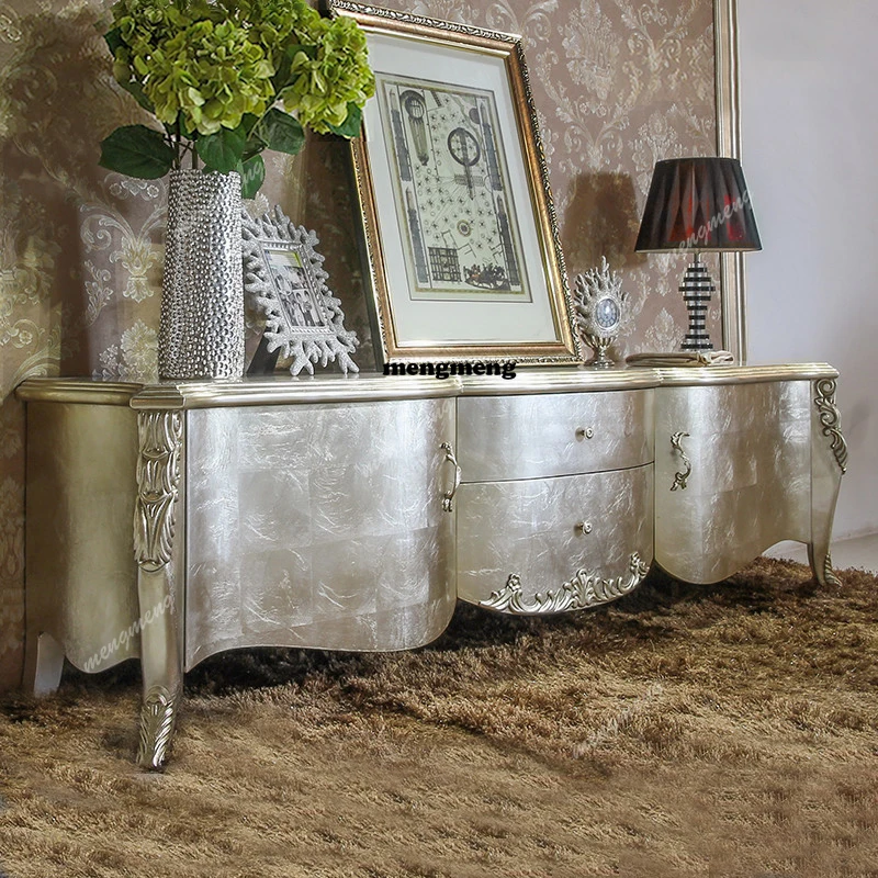 

European style neo-classical TV cabinet coffee table champagne gold modern simple living room foil combination TV cabinet
