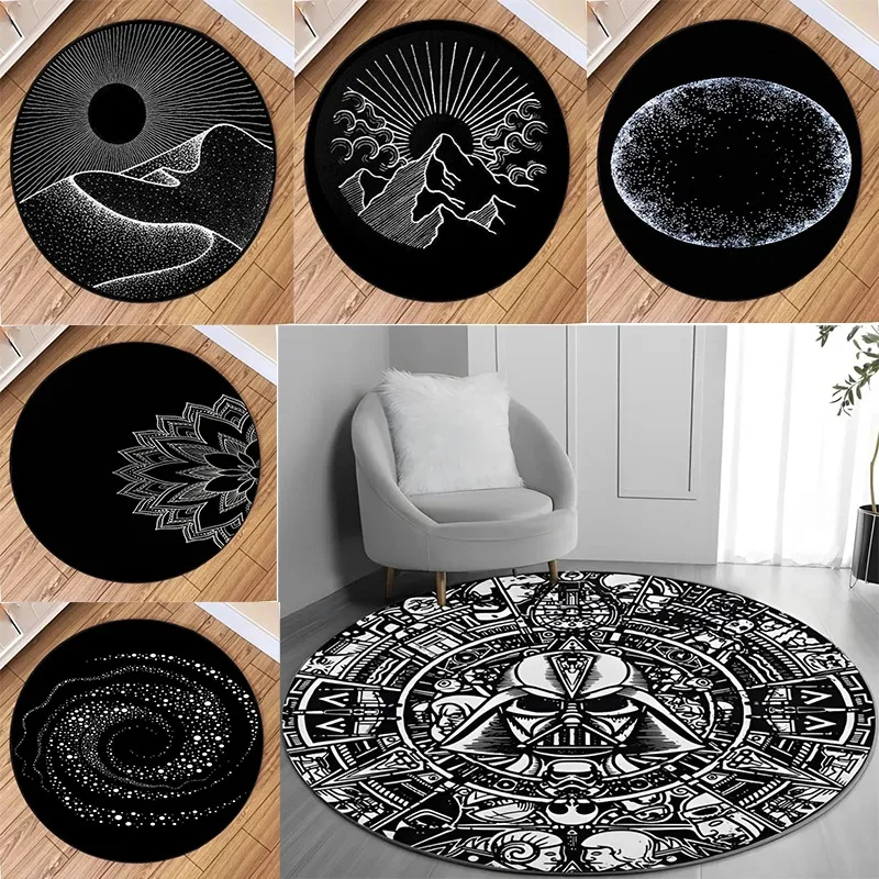 Black and White Mandala Circular Carpet Inspired By Carpets From The Milky Themes Unique Interior and Large Floor Decorations