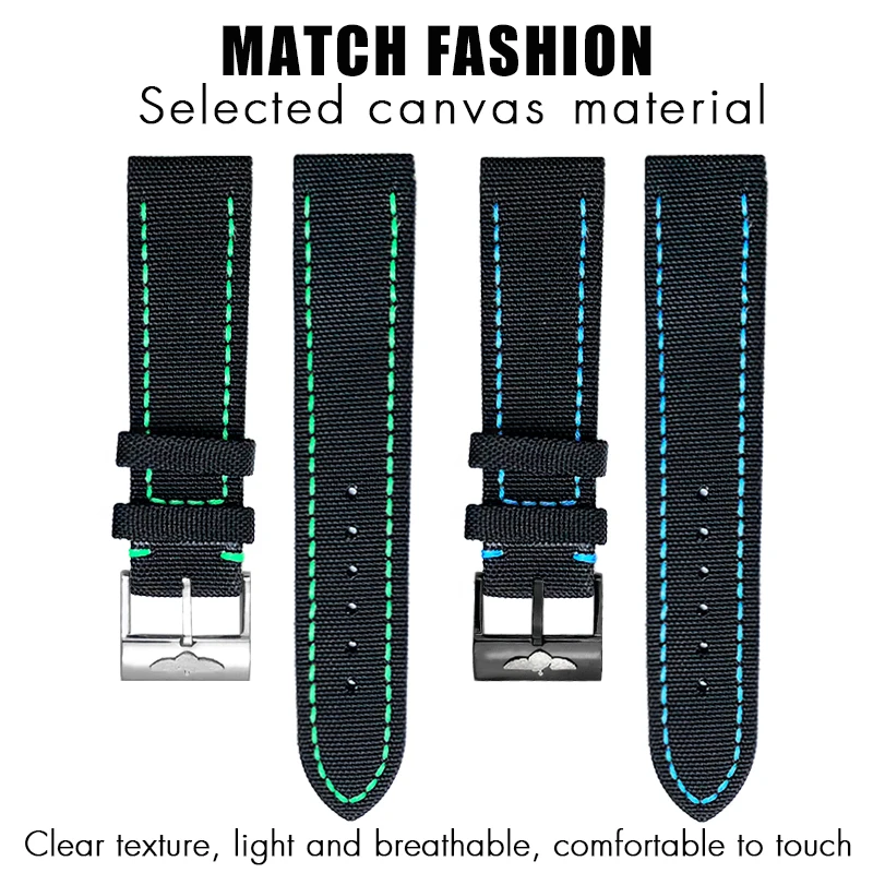 Nylon Cowhide Composite Watch band for Breitling Avenger Challenger NAVITIMER CHRONOMAT SUPEROCEAN 22mm Canvas Colorful Strap