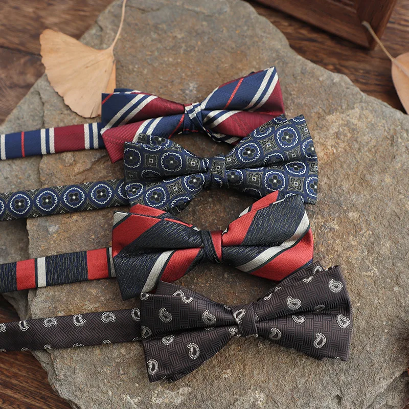 Men's Formal Business Bow Ties Wine Red Brown Striped Polka Dot Bowknot Groom Wedding Party Luxury Bow Knot Tuxedo Accessories