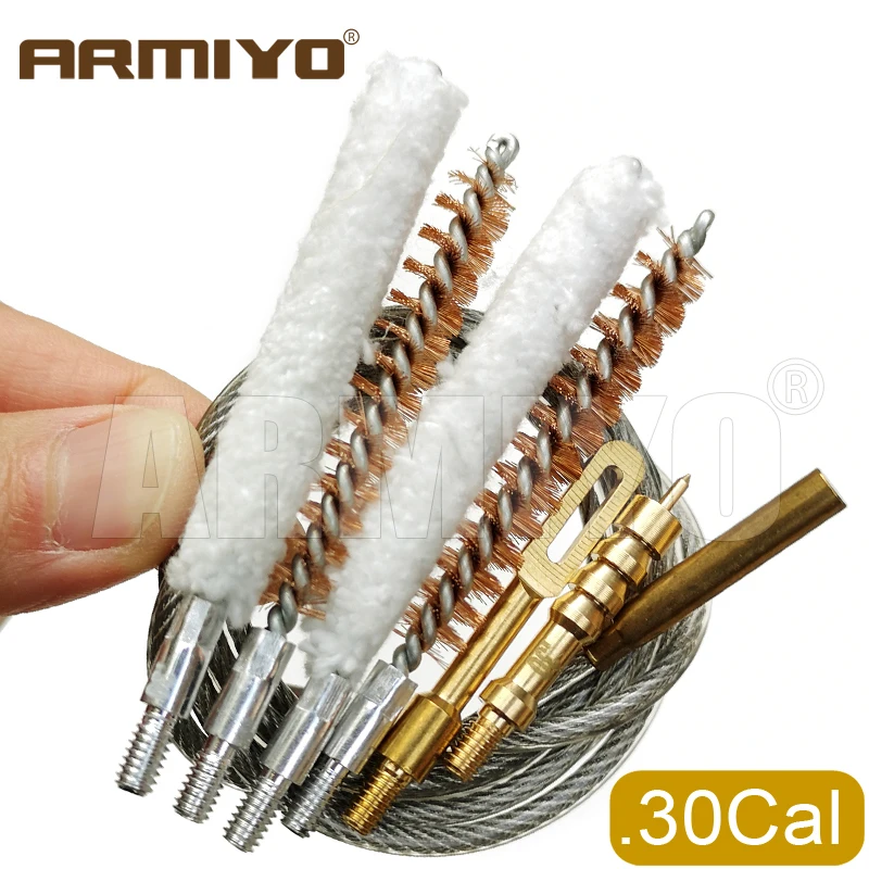 Armiyo .17Cal to .38Cal 4.5mm to 9mm Pipeline Carbon Deposits Cleaning Brush Kit Swabs Patch Holder Pin Durable Cable Hunting