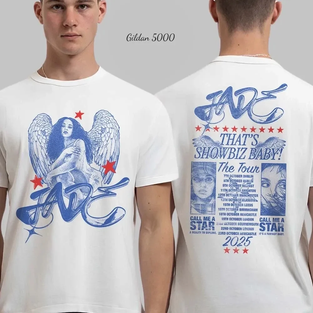 تي شيرت برقبة دائرية - قميص مع اليشم That's Showbiz Baby! Tour 2025 Creative - رسومات مستوحاة تتميز بفن الموسيقى لمحبي اليشم
