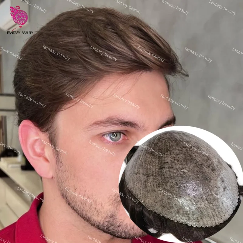 الرماد البني # 4 # 5 # 6 شعر مستعار للرجال بقاعدة PU رفيعة ومتينة 0.1 مم باللون الأبيض والرمادي والأسود # 1ب20 # 1ب65 # 1b80 شعر مستعار بشري حقيقي للرجال