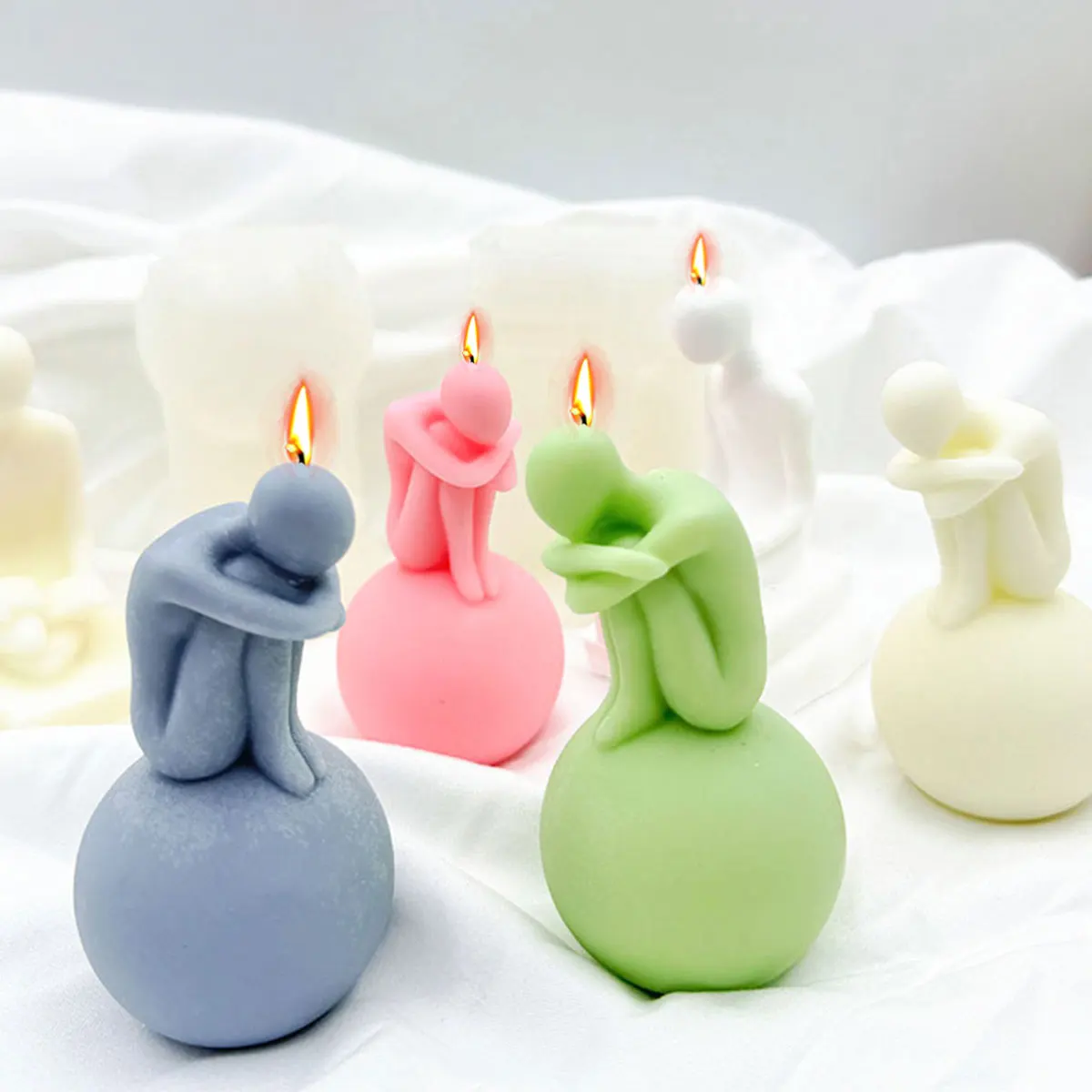 Hugging Leg Lonely Man Star Candle Silicone Mould Kneel Reading Book Human Plaster Soap Mold Chocolate Cake Decor Birthday Gifts