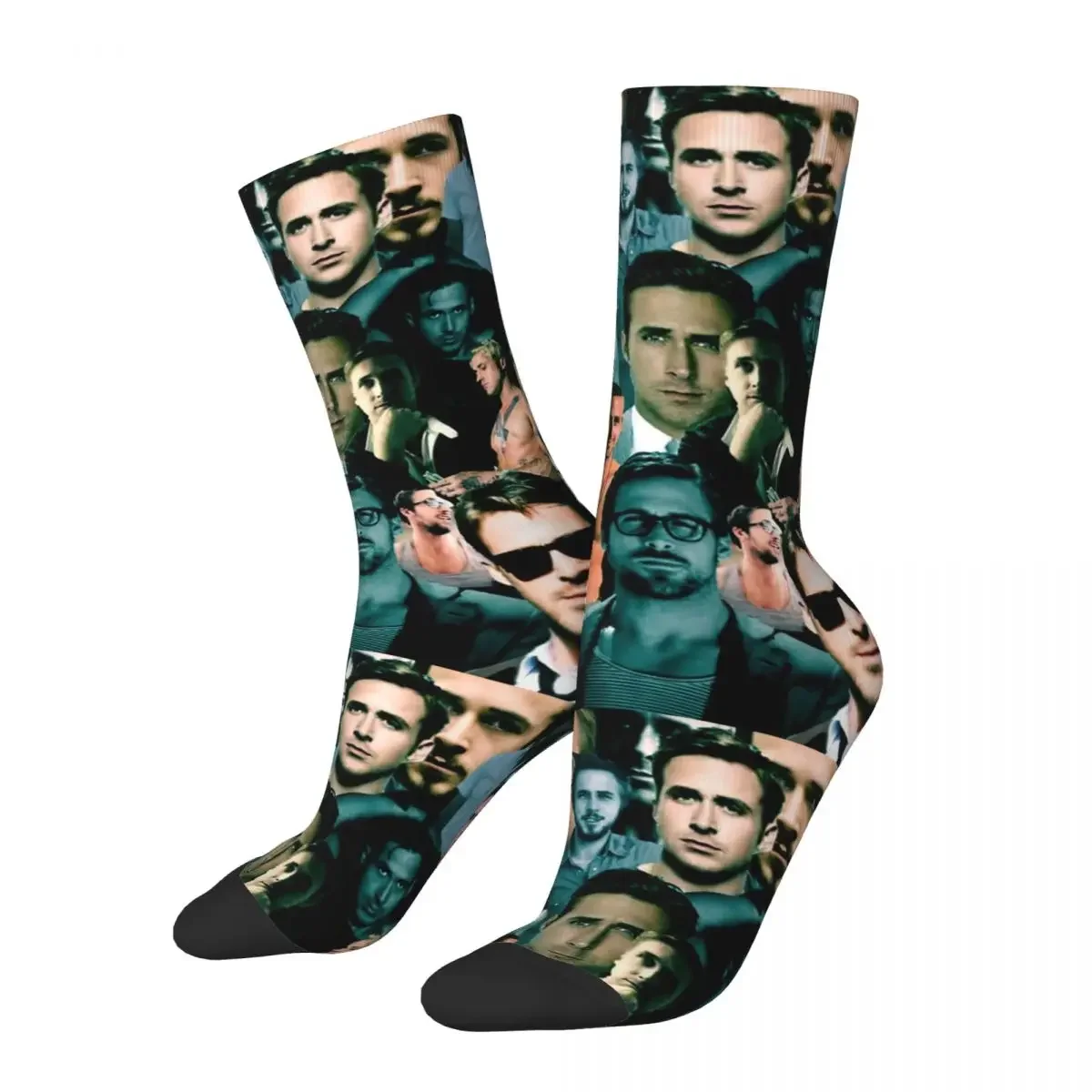 Retro Ryan Gosling Collage Accessories Socks Sweat Absorbing Skateboard Middle Tube Socks Cute for Women Men Small Gifts