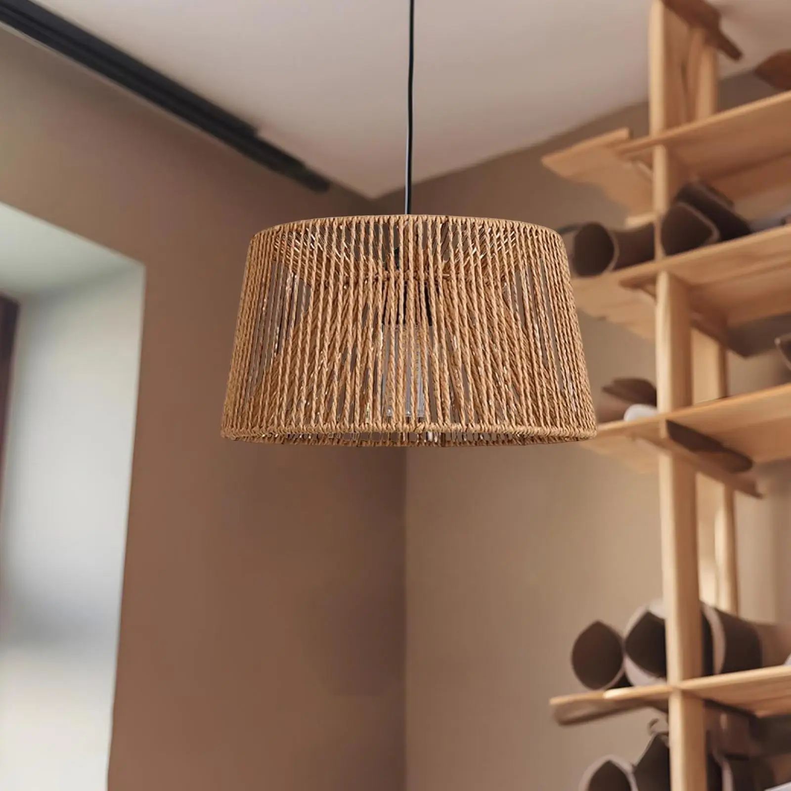 

Плетеный абажур из бумажной веревки, подвесной светильник ручной работы, креативный чехол для настольной лампы для отеля, кухонного острова, дома, чайной