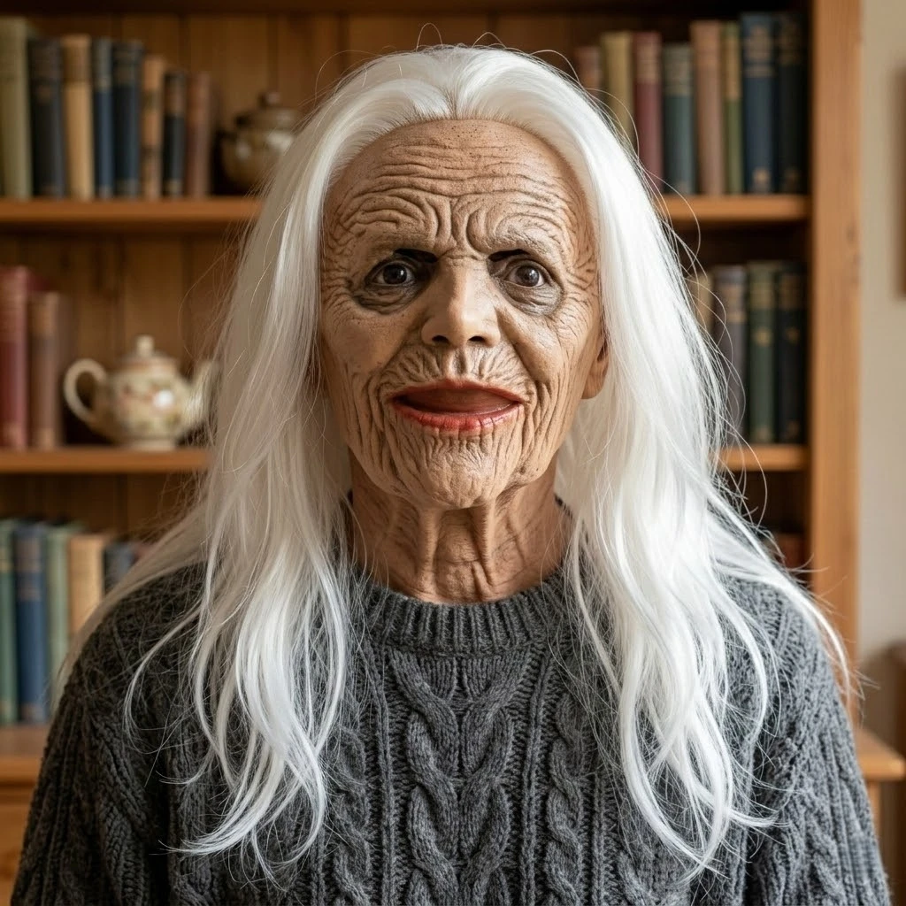 

Horror Old Woman Mask Realistic Wrinkled Grandma Face Latex Mask White Hair Scary Halloween Cosplay Costume Party Prop