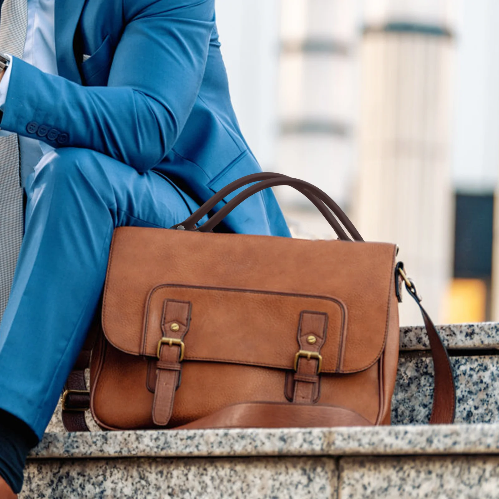 

2Pcs 38Cm Detachable Brown Handbag Carry Handle Replacement for Purse Suitcase Bag Making Supplies Luggage Handle Strap