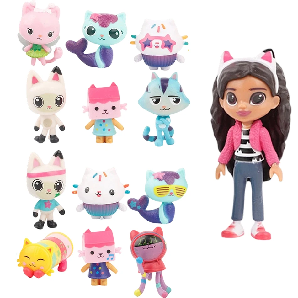 Set de 13 Figuras de Anime de la Serie Casa de Muñecas de Gabby, Gato Sonriente en el Auto, Muñecas de Gaby, Modelo de PVC, Regalo de Cumpleaños y Navidad
