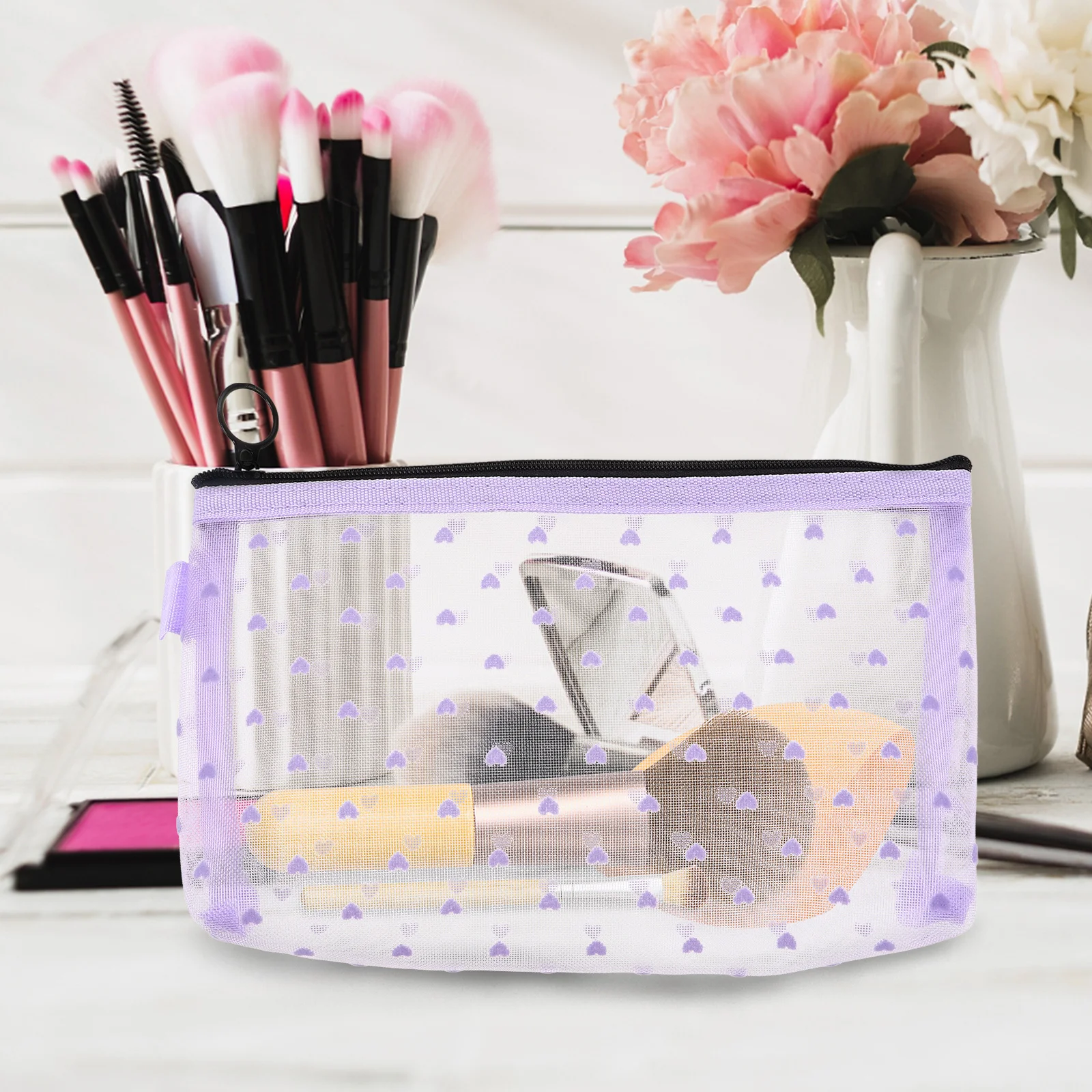 

Transparent Mesh Makeup Bag Small Zipper Pouch Travel Organizer Cute Portable Toiletries Storage Bag Organizers