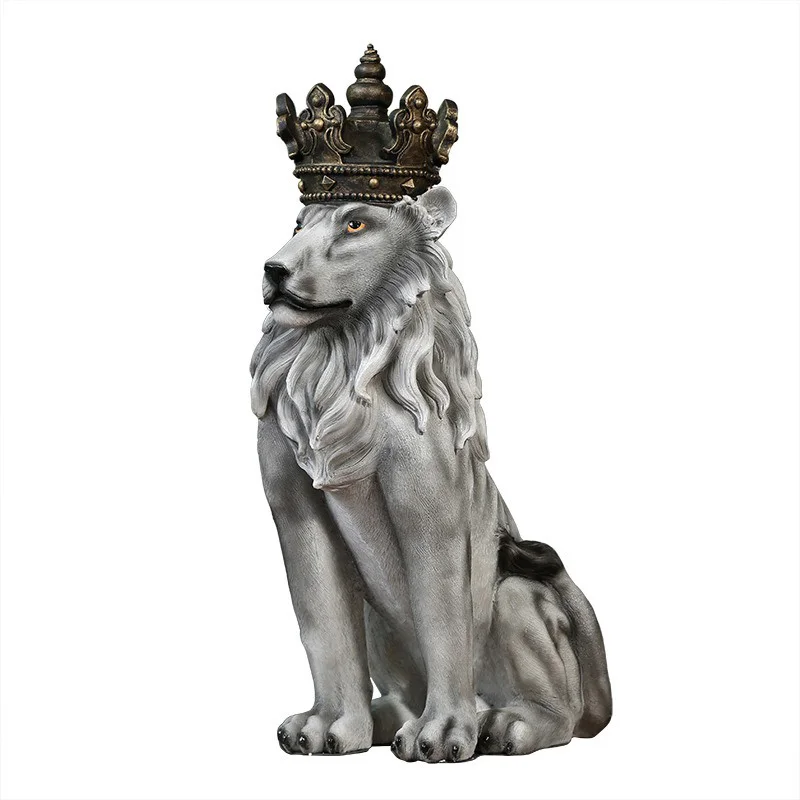 Home Decor Creative Nordic Decor Resin Lion Statue With Crown Resin Crafts for Home Decoration Resin Crafts