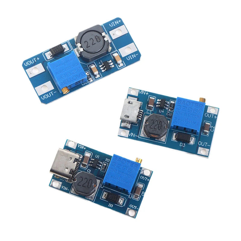 1pc MT3608 Adjustable Step Up Module Voltage Regulator Micro USB Type-c Plug 2V-24V To 5V-28V 2A Boost Plate Step Up Module