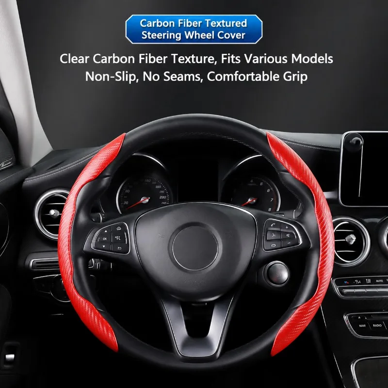 Universal All-season Car Steering Wheel Cover Carbon Fiber Sport Design Ultra-thin Anti-slip D-shape Handle Grip Sleeve for Men