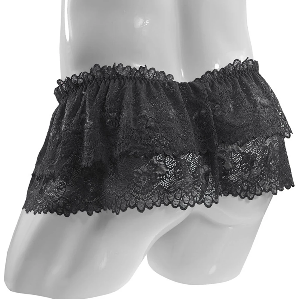 Mens Adult Frilly Lace Ruffled Crossdress Sissy Panties Maid Briefs Underwear Lingerie Knickers See Through Lace Hem Mini Skirt