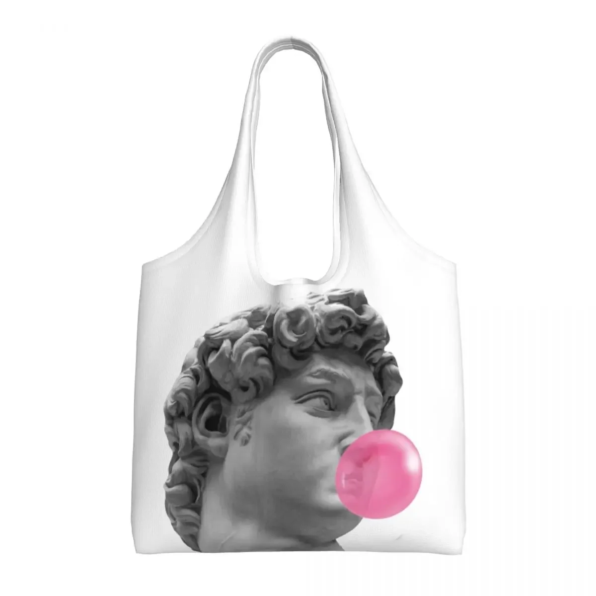 David Michelangelo Bubble Gum Groceries Shopping Bags Printed Canvas Shopper Shoulder Tote Bags Large Capacity Washable Handbag