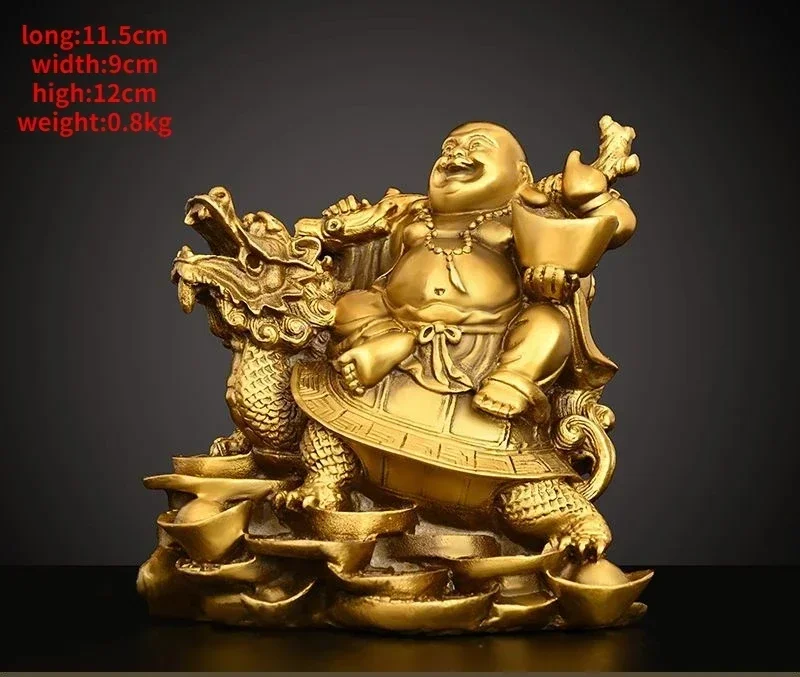 Laughing Home Ornament Sitting Copper Maitreya Buddha Dragon Turtle Car Desktop Decor view 6