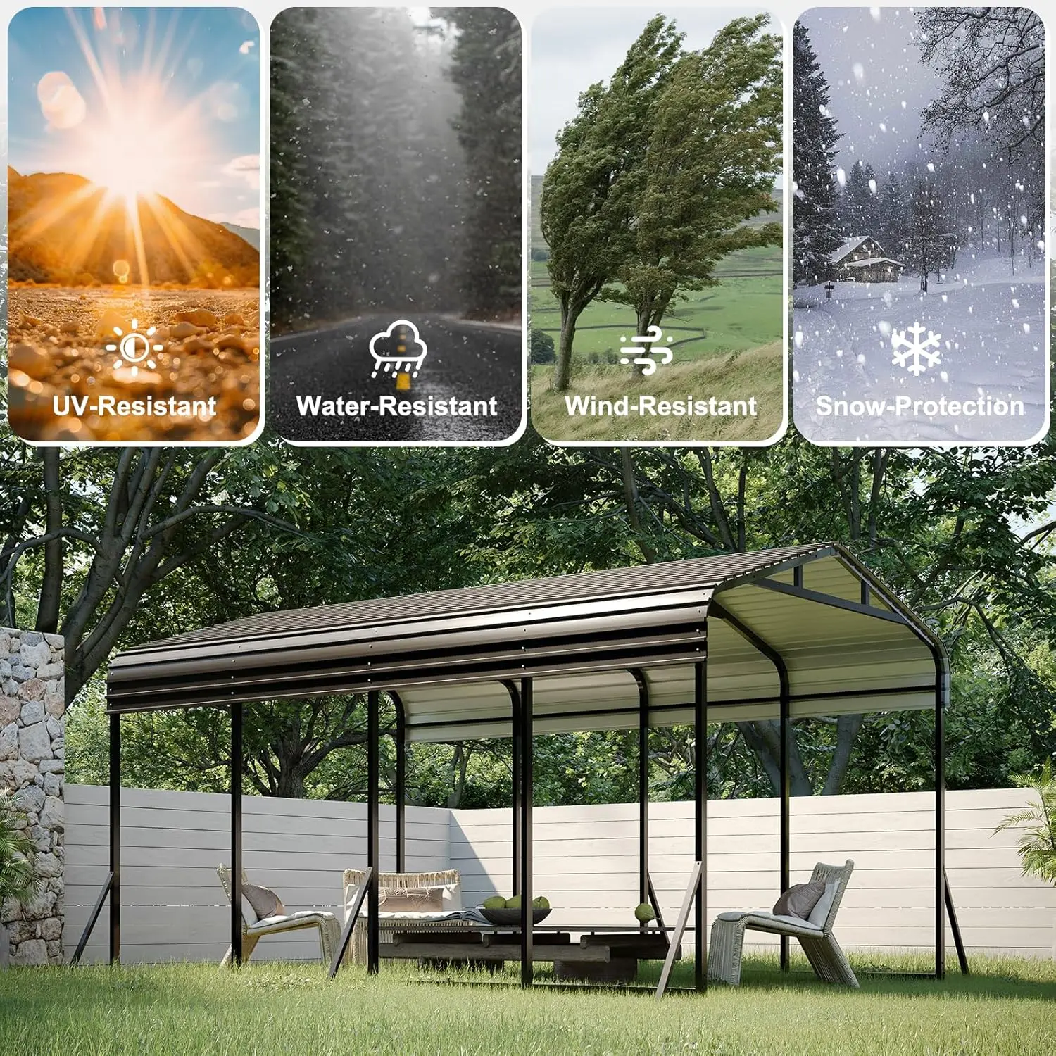 

Galvanized Steel Frame 12×20FT Carport, Durable Sun Shade Shelter for Various Vehicles Outdoor Storage Use, Customized
