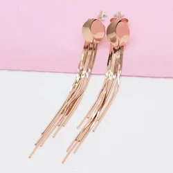 Glossy Exquisite Long Earings Soft Chain Tassel Earrings for Women Fashion Copper Plated Rose Gold Engagement Fine Jewelry