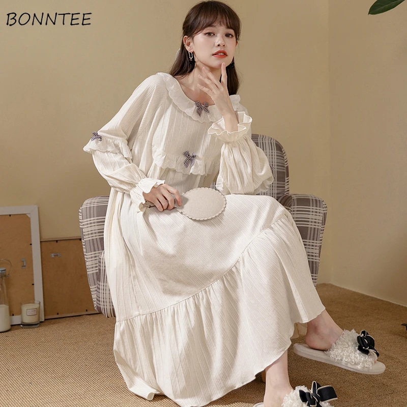 Nightgowns Women Design Fall Homewear Lovely Square Collar Long Sleeve Daily Sleepwear Leisure Student Hot Selling Mujer Vintage