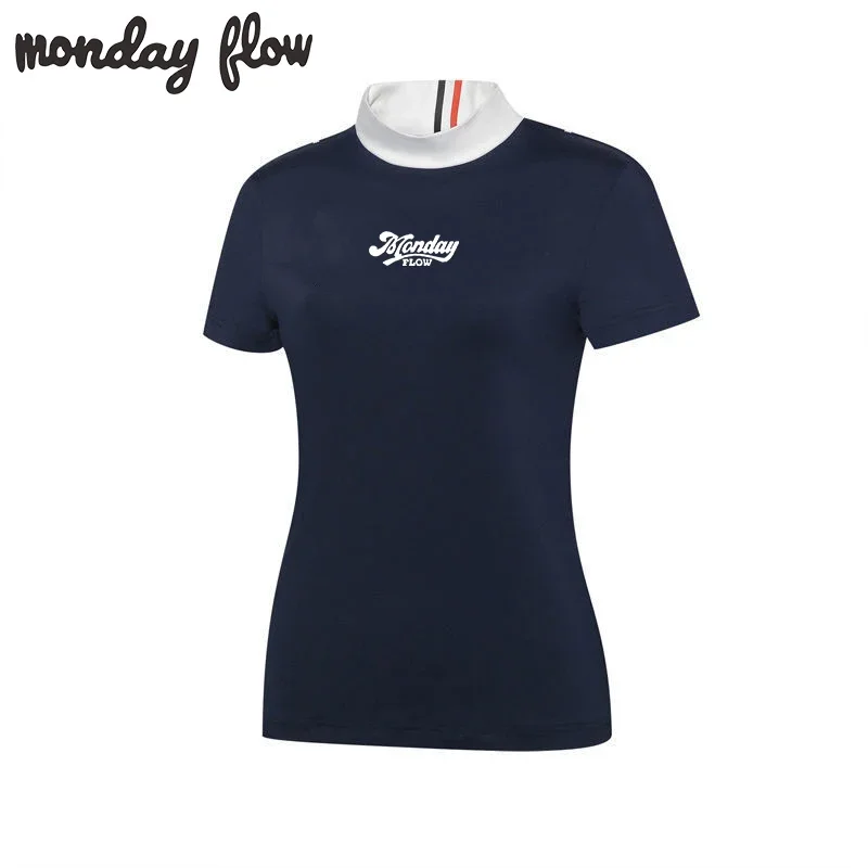 Monday Flow Golf Apparel Women's 25 Summer Outdoor Sports Breathable Slim Fit Short Sleeved High Neck Golf Training T-shirt